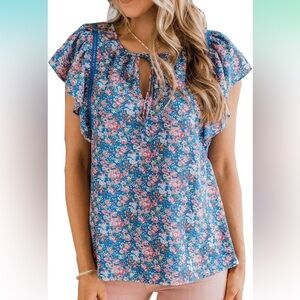 Boho v neck ruffle sleeve blouse